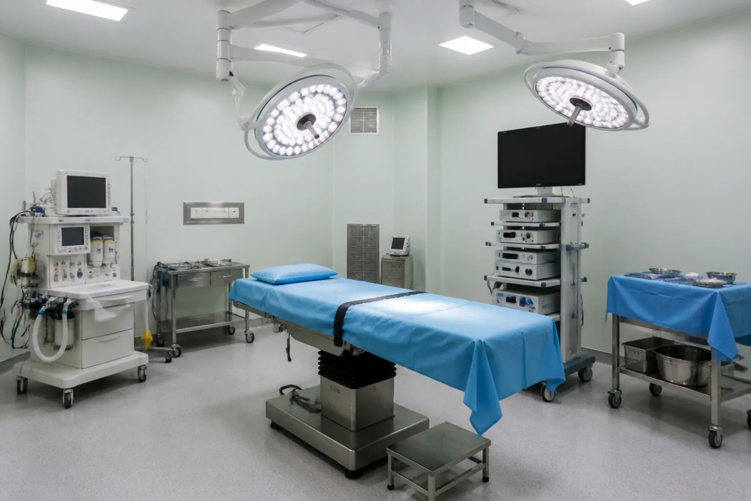 Operation theatre: OT lights, operating table, monitors (representative image)